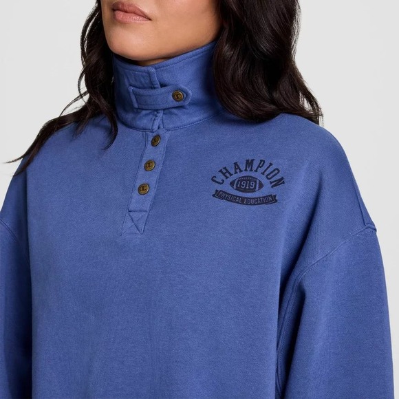 Champion Women's Fleece 1/4 Snap Cropped Pullover – Blue XS – New With Tags - Picture 3 of 5